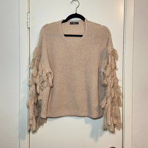 blush pink tassel sleeve knit sweater